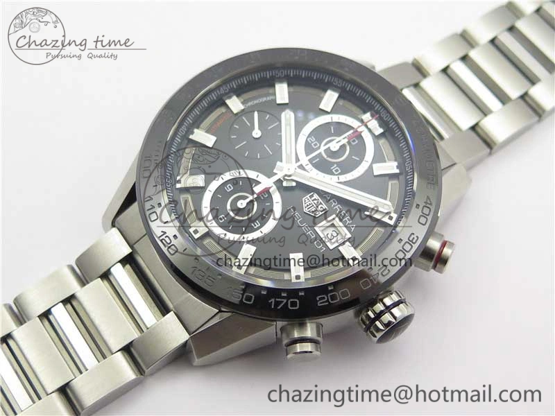 Calibre Heuer 01 Chrono SS XF 1:1 Best Edition Black Dial on SS Bracelet Strap A1887