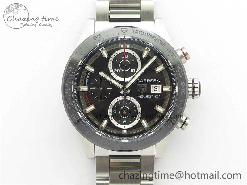 Calibre Heuer 01 Chrono SS XF 1:1 Best Edition Black Dial on SS Bracelet Strap A1887