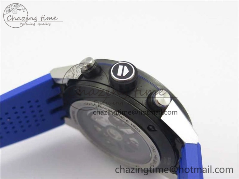 Calibre Heuer 01 Chrono SS PVD XF 1:1 Best Edition Skeleton Dial Blue Hand on Blue Rubber Strap A1887