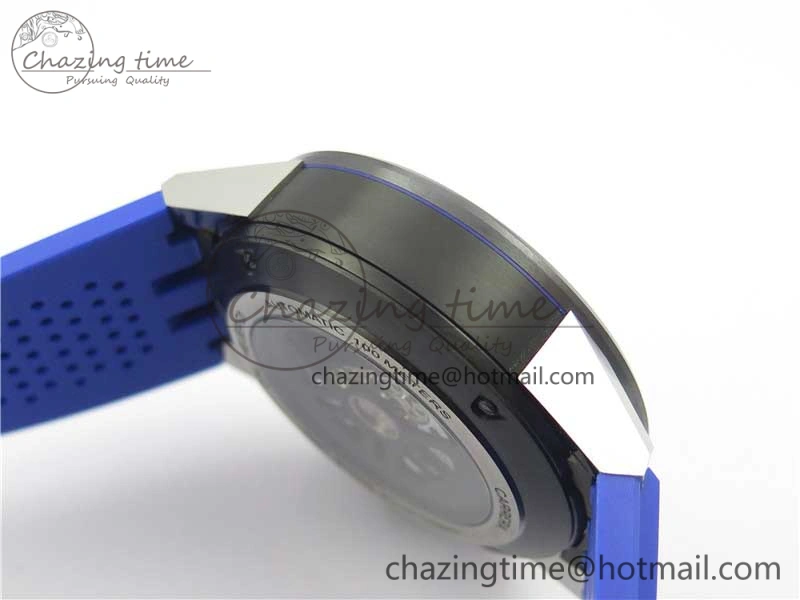 Calibre Heuer 01 Chrono SS PVD XF 1:1 Best Edition Skeleton Dial Blue Hand on Blue Rubber Strap A1887