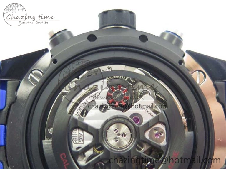 Calibre Heuer 01 Chrono SS PVD XF 1:1 Best Edition Skeleton Dial Blue Hand on Blue Rubber Strap A1887