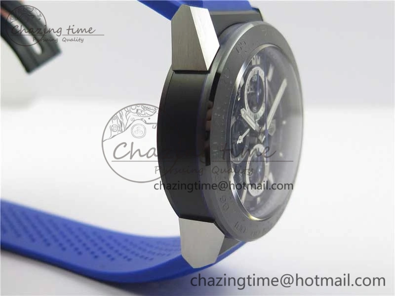 Calibre Heuer 01 Chrono SS PVD XF 1:1 Best Edition Skeleton Dial Blue Hand on Blue Rubber Strap A1887