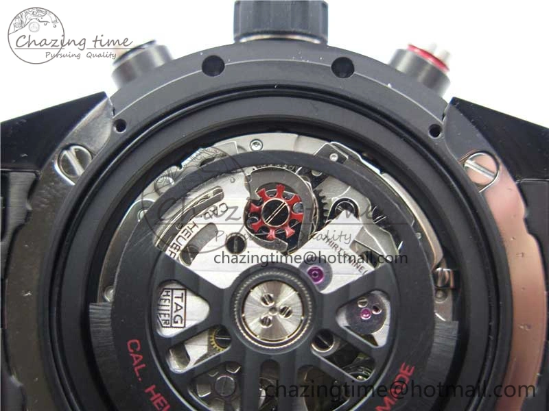 Calibre Heuer 01 Chrono SS PVD XF 1:1 Best Edition Skeleton Dial Red Hand on Black Rubber Strap A1887
