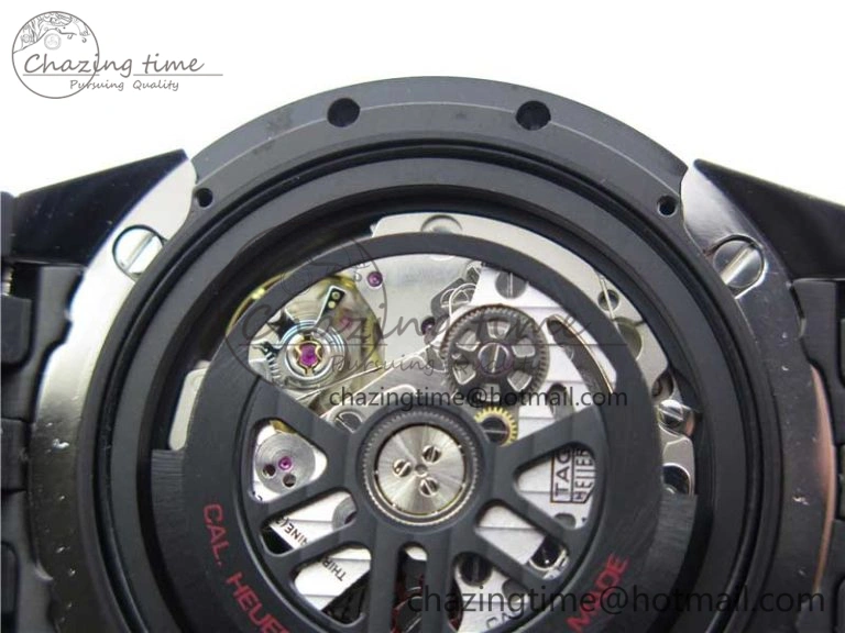 Calibre Heuer 01 Chrono SS PVD XF 1:1 Best Edition Skeleton Dial Red Hand on Black Rubber Strap A1887