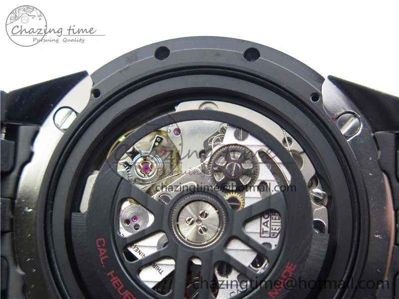 Calibre Heuer 01 Chrono SS PVD XF 1:1 Best Edition Skeleton Dial Red Hand on Black Rubber Strap A1887