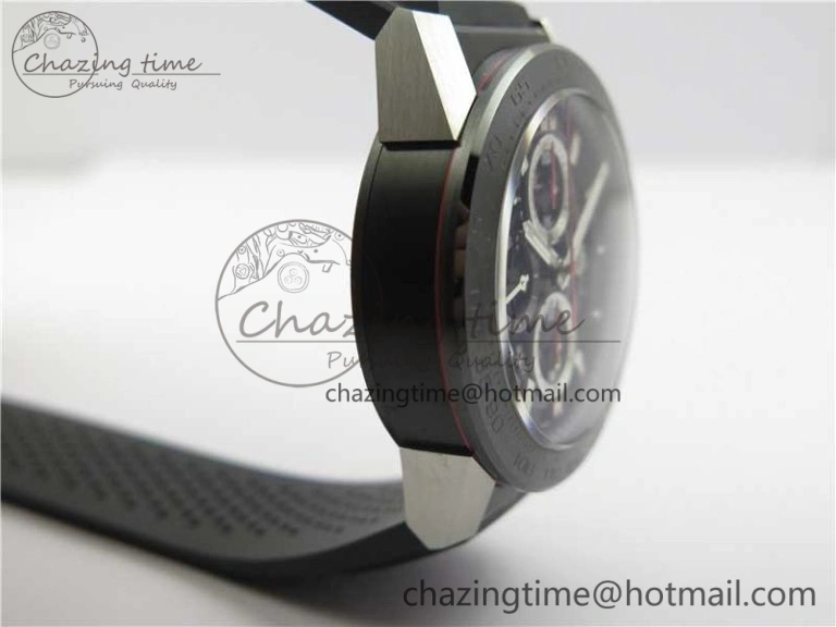 Calibre Heuer 01 Chrono SS PVD XF 1:1 Best Edition Skeleton Dial Red Hand on Black Rubber Strap A1887