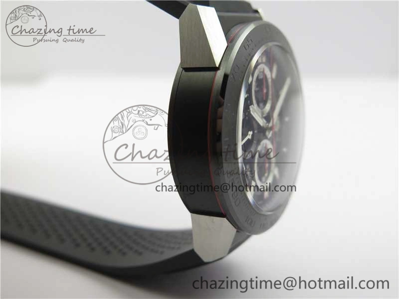 Calibre Heuer 01 Chrono SS PVD XF 1:1 Best Edition Skeleton Dial Red Hand on Black Rubber Strap A1887