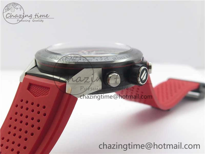 Calibre Heuer 01 Chrono SS PVD XF 1:1 Best Edition Skeleton Dial Red Hand on Red Rubber Strap A1887