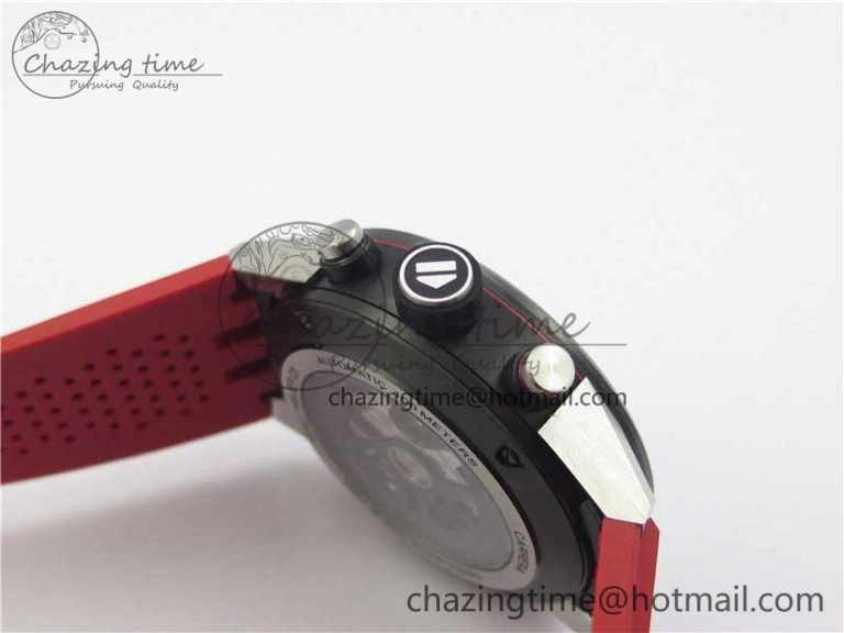Calibre Heuer 01 Chrono SS PVD XF 1:1 Best Edition Skeleton Dial Red Hand on Red Rubber Strap A1887