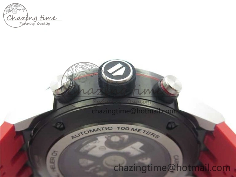 Calibre Heuer 01 Chrono SS PVD XF 1:1 Best Edition Skeleton Dial Red Hand on Red Rubber Strap A1887