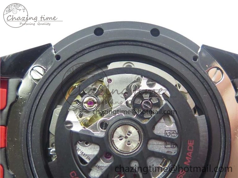 Calibre Heuer 01 Chrono SS PVD XF 1:1 Best Edition Skeleton Dial Red Hand on Red Rubber Strap A1887