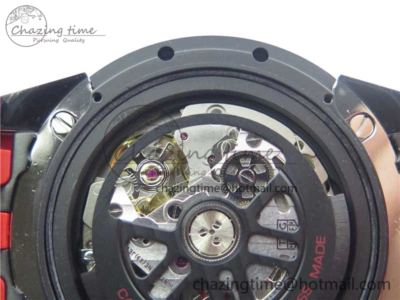 Calibre Heuer 01 Chrono SS PVD XF 1:1 Best Edition Skeleton Dial Red Hand on Red Rubber Strap A1887