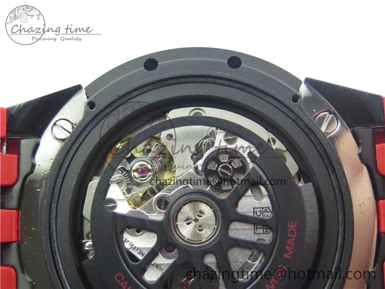 Calibre Heuer 01 Chrono SS PVD XF 1:1 Best Edition Skeleton Dial Red Hand on Red Rubber Strap A1887