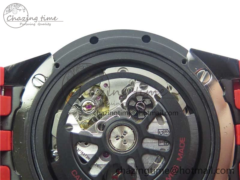 Calibre Heuer 01 Chrono SS PVD XF 1:1 Best Edition Skeleton Dial Red Hand on Red Rubber Strap A1887