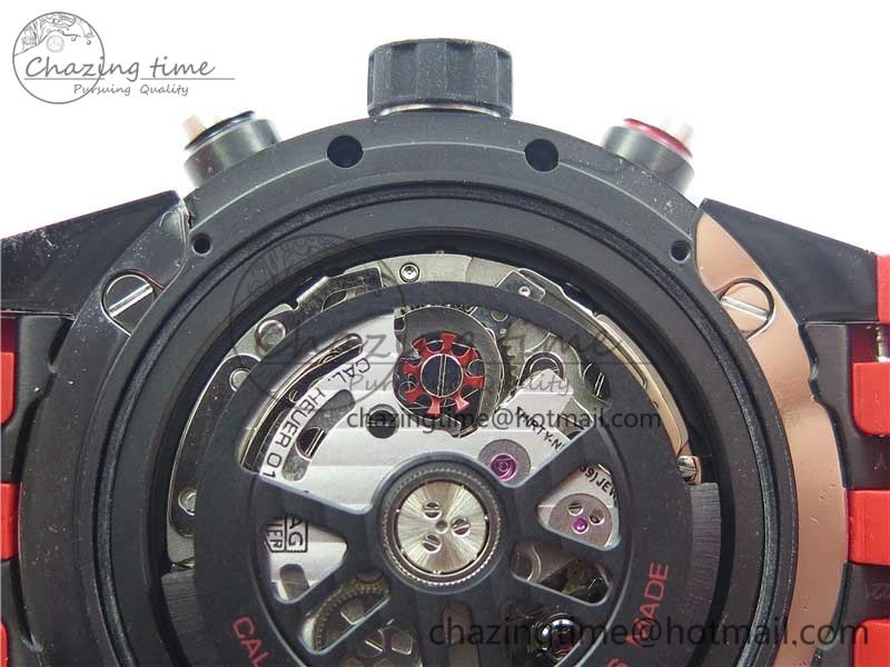 Calibre Heuer 01 Chrono SS PVD XF 1:1 Best Edition Skeleton Dial Red Hand on Red Rubber Strap A1887