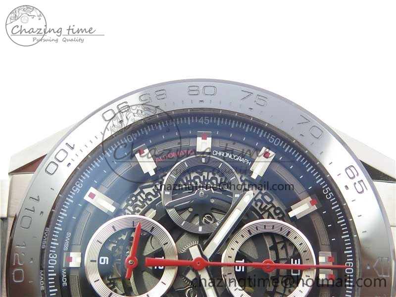 Calibre Heuer 01 Chrono SS PVD XF 1:1 Best Edition Skeleton Dial Red Hand on SS Bracelet A1887