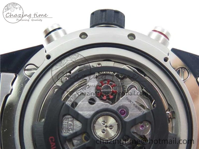 Calibre Heuer 01 Chrono SS PVD XF 1:1 Best Edition Skeleton Dial Red Hand on SS Bracelet A1887