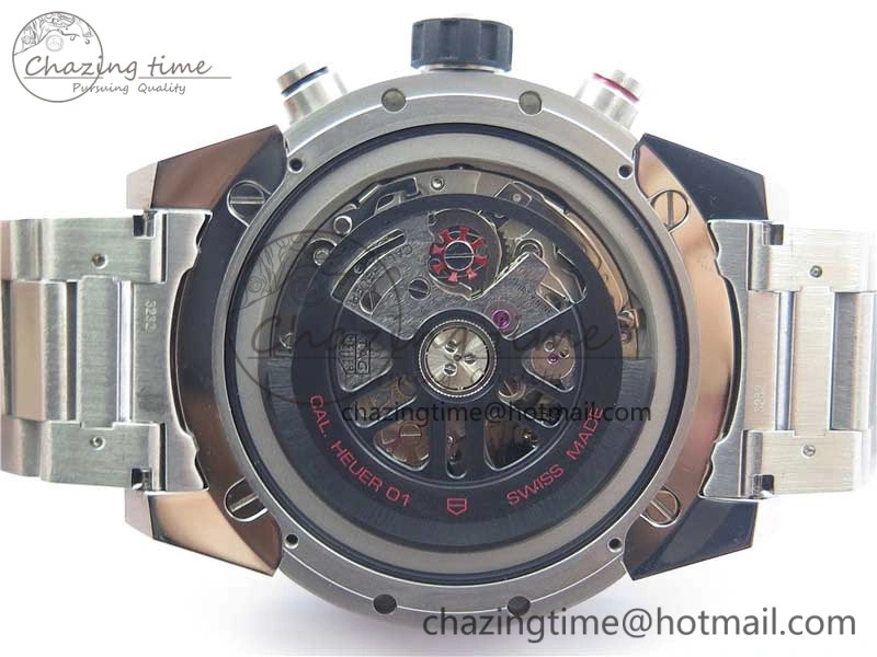 Calibre Heuer 01 Chrono SS PVD XF 1:1 Best Edition Skeleton Dial Red Hand on SS Bracelet A1887