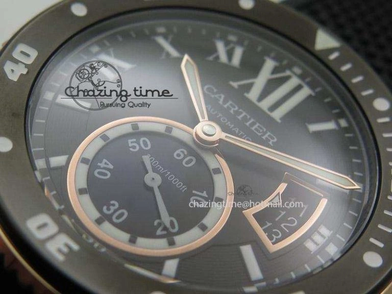 Calibre de Cartier Diver TF 1:1 Best Edition PVD RG Black Dial On Black Rubber Strap MIYOTA Movement