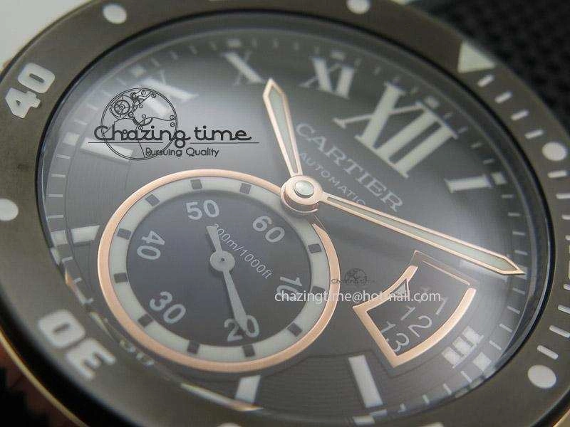 Calibre de Cartier Diver TF 1:1 Best Edition PVD RG Black Dial On Black Rubber Strap MIYOTA Movement