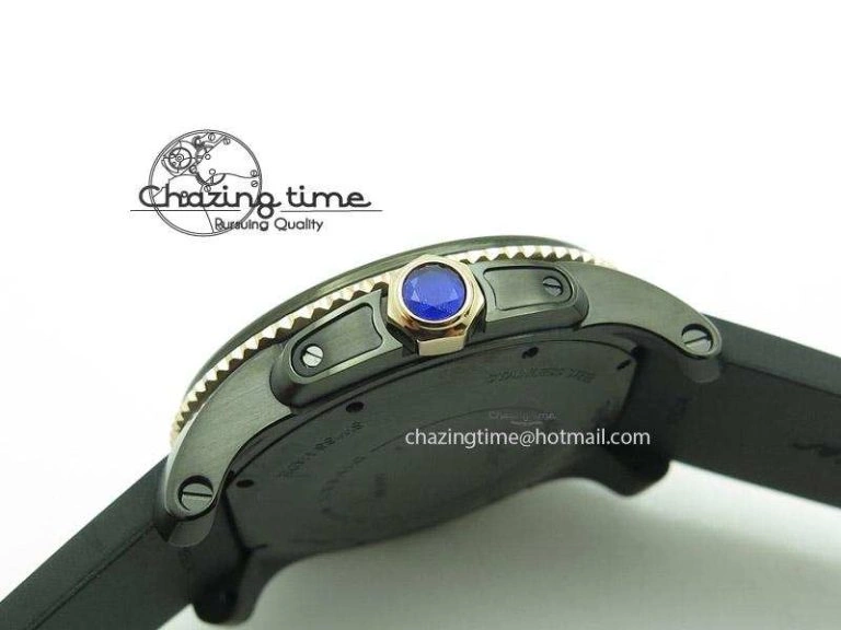 Calibre de Cartier Diver TF 1:1 Best Edition PVD RG Black Dial On Black Rubber Strap MIYOTA Movement