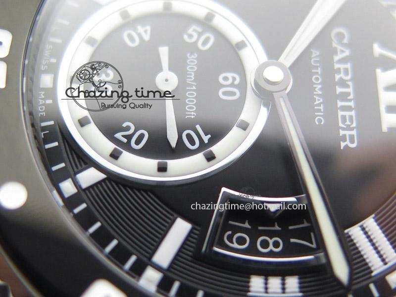 Calibre de Cartier Diver TF 1:1 Best Edition PVD SS Black Dial On Black Rubber Strap MIYOTA Movement