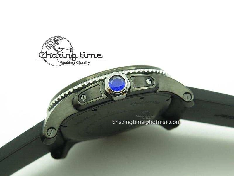 Calibre de Cartier Diver TF 1:1 Best Edition PVD SS Black Dial On Black Rubber Strap MIYOTA Movement