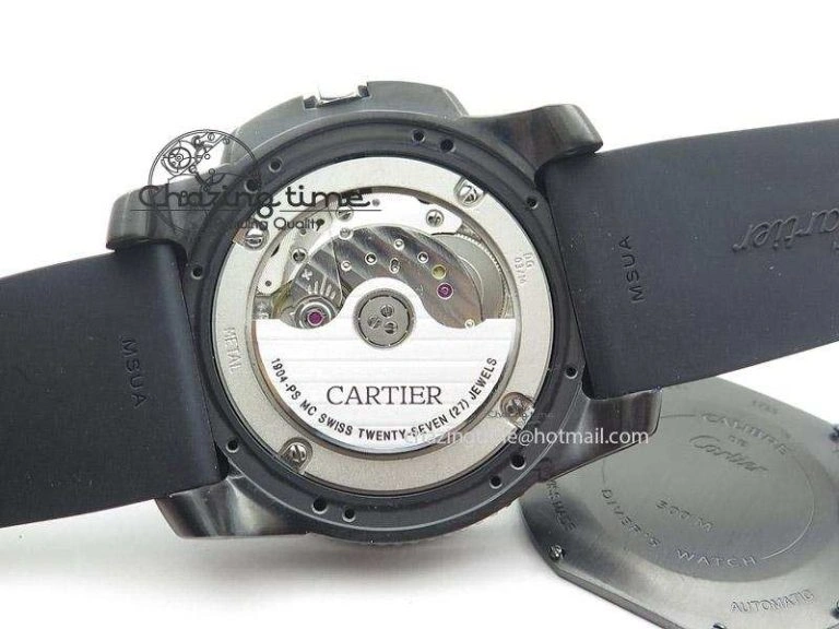 Calibre de Cartier Diver TF 1:1 Best Edition PVD SS Black Dial On Black Rubber Strap MIYOTA Movement