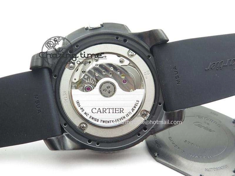Calibre de Cartier Diver TF 1:1 Best Edition PVD SS Black Dial On Black Rubber Strap MIYOTA Movement