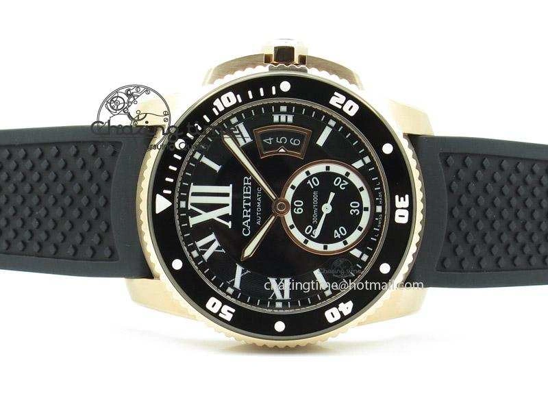 Calibre de Cartier Diver TF 1:1 Best Edition RG Black Dial on Black Rubber Strap MIYOTA Movement