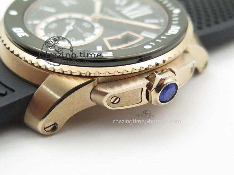 Calibre de Cartier Diver TF 1:1 Best Edition RG Black Dial on Black Rubber Strap MIYOTA Movement