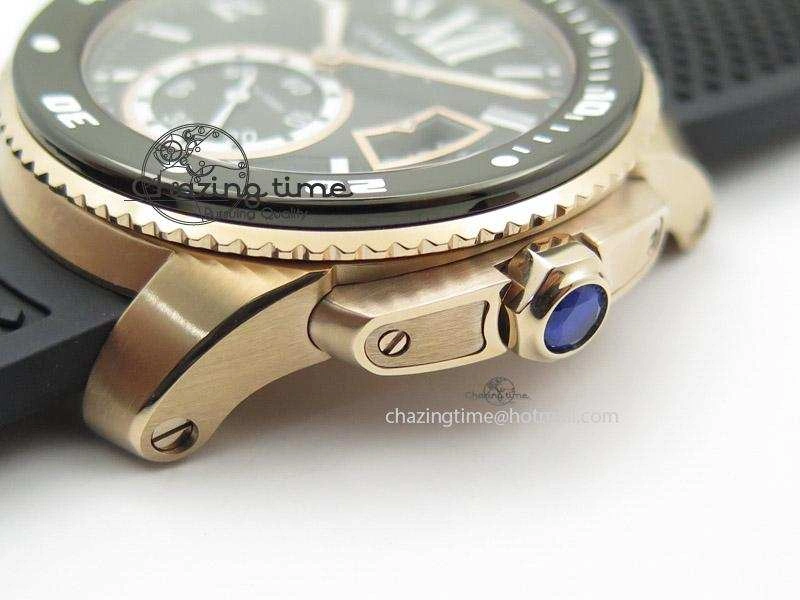 Calibre de Cartier Diver TF 1:1 Best Edition RG Black Dial on Black Rubber Strap MIYOTA Movement