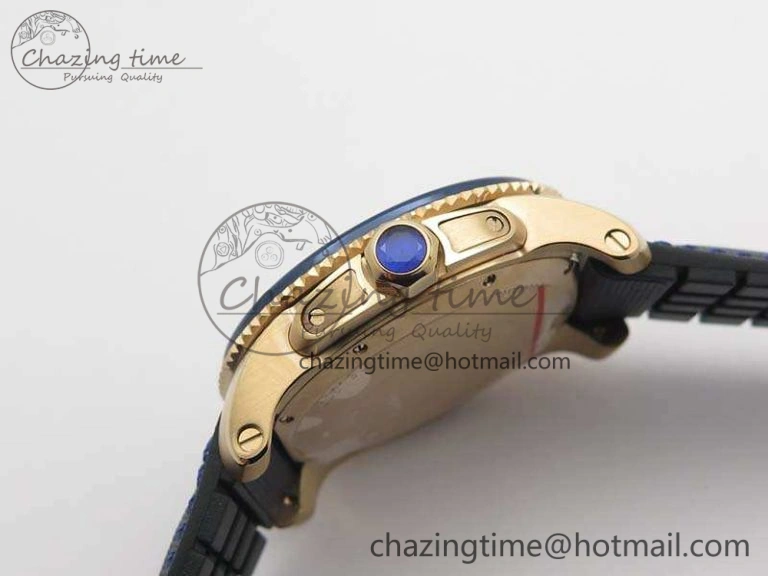 Calibre de Cartier Diver TF 1:1 Best Edition RG Blue Dial On Nylon Black Rubber Strap 23J Movement