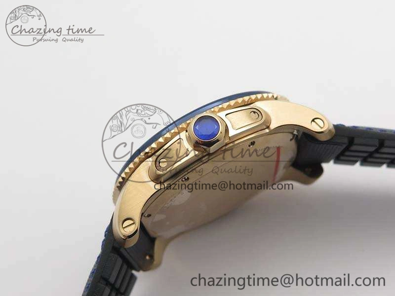Calibre de Cartier Diver TF 1:1 Best Edition RG Blue Dial On Nylon Black Rubber Strap 23J Movement