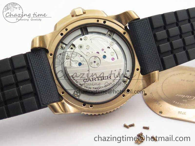 Calibre de Cartier Diver TF 1:1 Best Edition RG Blue Dial On Nylon Black Rubber Strap 23J Movement