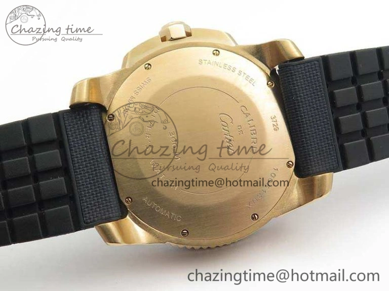 Calibre de Cartier Diver TF 1:1 Best Edition RG Blue Dial On Nylon Black Rubber Strap 23J Movement