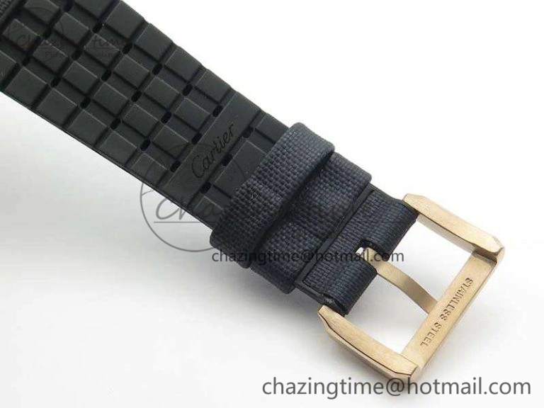 Calibre de Cartier Diver TF 1:1 Best Edition RG Blue Dial On Nylon Black Rubber Strap 23J Movement