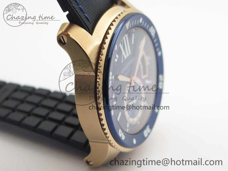 Calibre de Cartier Diver TF 1:1 Best Edition RG Blue Dial On Nylon Black Rubber Strap 23J Movement