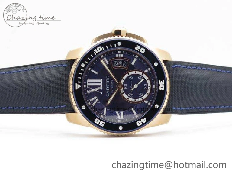 Calibre de Cartier Diver TF 1:1 Best Edition RG Blue Dial On Nylon Black Rubber Strap 23J Movement