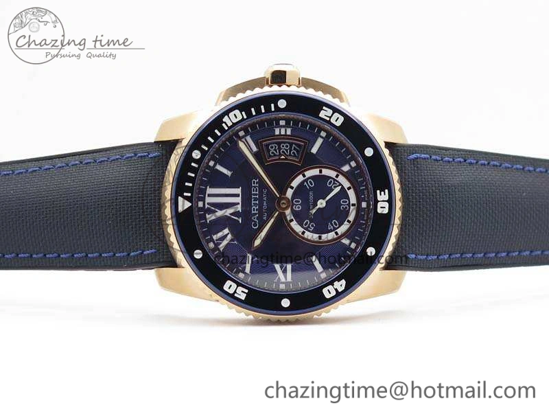 Calibre de Cartier Diver TF 1:1 Best Edition RG Blue Dial On Nylon Black Rubber Strap 23J Movement
