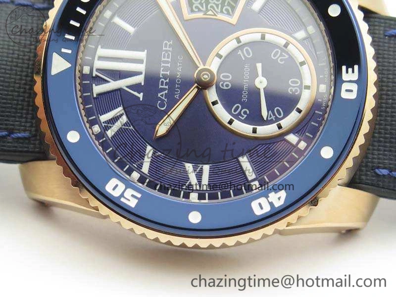 Calibre de Cartier Diver TF 1:1 Best Edition RG Blue Dial On Nylon Black Rubber Strap 23J Movement