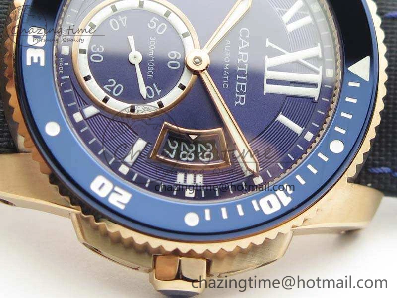 Calibre de Cartier Diver TF 1:1 Best Edition RG Blue Dial On Nylon Black Rubber Strap 23J Movement