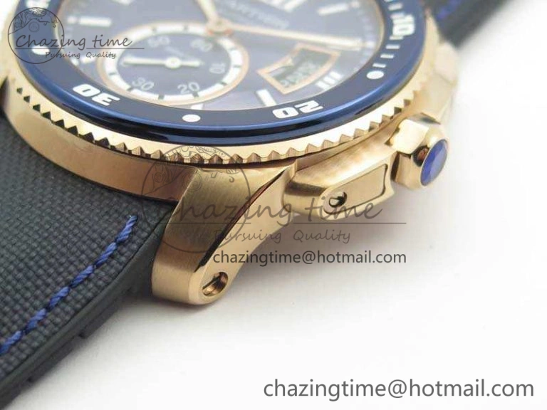 Calibre de Cartier Diver TF 1:1 Best Edition RG Blue Dial On Nylon Black Rubber Strap 23J Movement