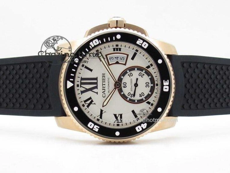 Calibre de Cartier Diver TF 1:1 Best Edition RG White Dial on Black Rubber Strap MIYOTA Movement