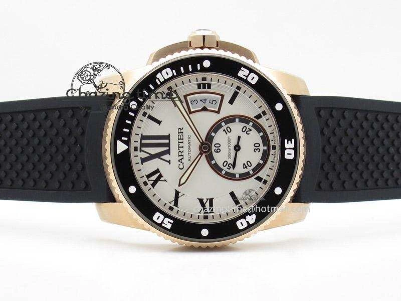 Calibre de Cartier Diver TF 1:1 Best Edition RG White Dial on Black Rubber Strap MIYOTA Movement