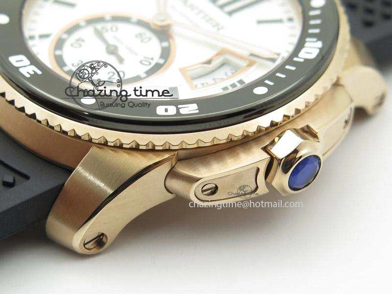 Calibre de Cartier Diver TF 1:1 Best Edition RG White Dial on Black Rubber Strap MIYOTA Movement