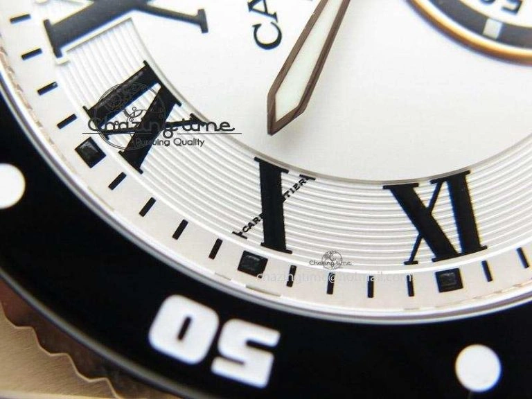 Calibre de Cartier Diver TF 1:1 Best Edition RG White Dial on Black Rubber Strap MIYOTA Movement