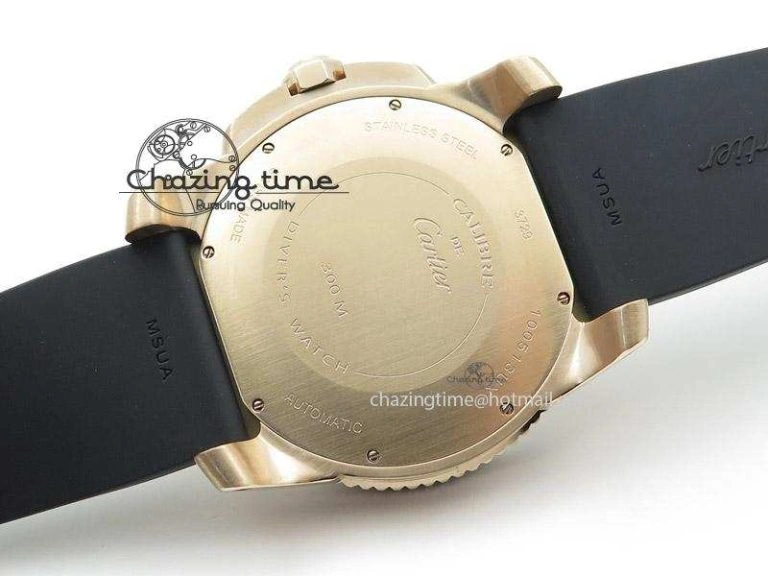 Calibre de Cartier Diver TF 1:1 Best Edition RG White Dial on Black Rubber Strap MIYOTA Movement