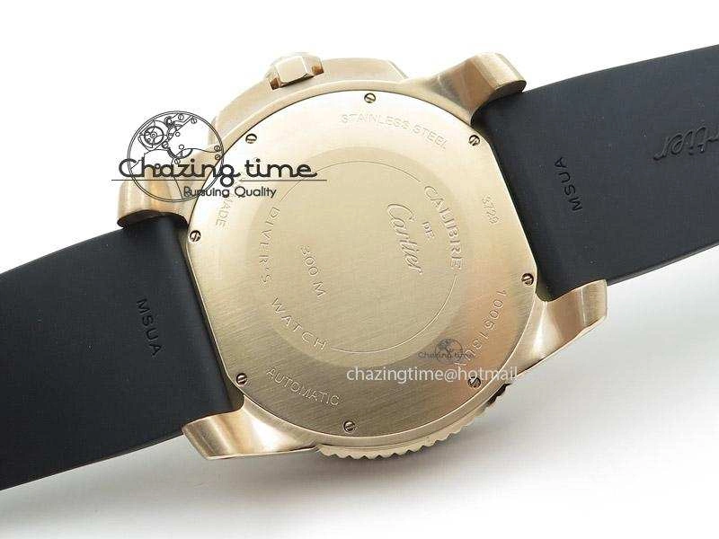 Calibre de Cartier Diver TF 1:1 Best Edition RG White Dial on Black Rubber Strap MIYOTA Movement