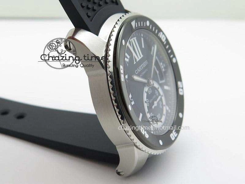 Calibre de Cartier Diver TF 1:1 Best Edition SS Black Dial on Black Rubber Strap MIYOTA Movement